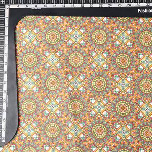 Yellow And Green Mandala Pattern Digital Print Japan Satin Fabric