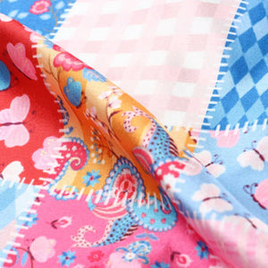 Multi Color Patchwork Pattern Digital Print Japan Satin Fabric