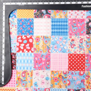 Multi Color Patchwork Pattern Digital Print Japan Satin Fabric