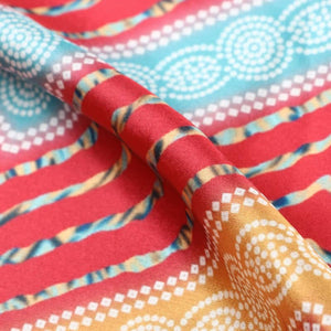 Red And Sky Blue Chevron Pattern Digital Print Fabric