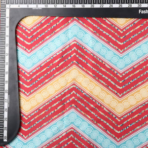 Red And Sky Blue Chevron Pattern Digital Print Fabric