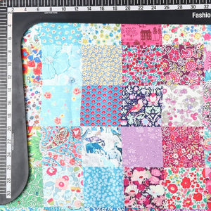 Multi Color Patchwork Pattern Digital Print Japan Satin Fabric