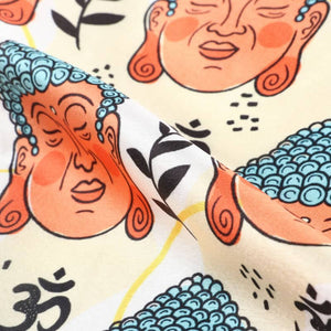 Yellow And Blush Buddha Pattern Digital Print Japan Satin Fabric