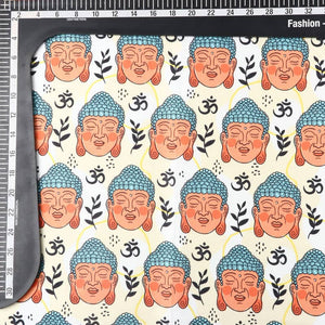 Yellow And Blush Buddha Pattern Digital Print Japan Satin Fabric