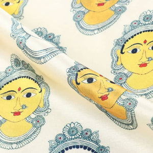 Ivory And Yellow Navratri Pattern Digital Print Japan Satin Fabric