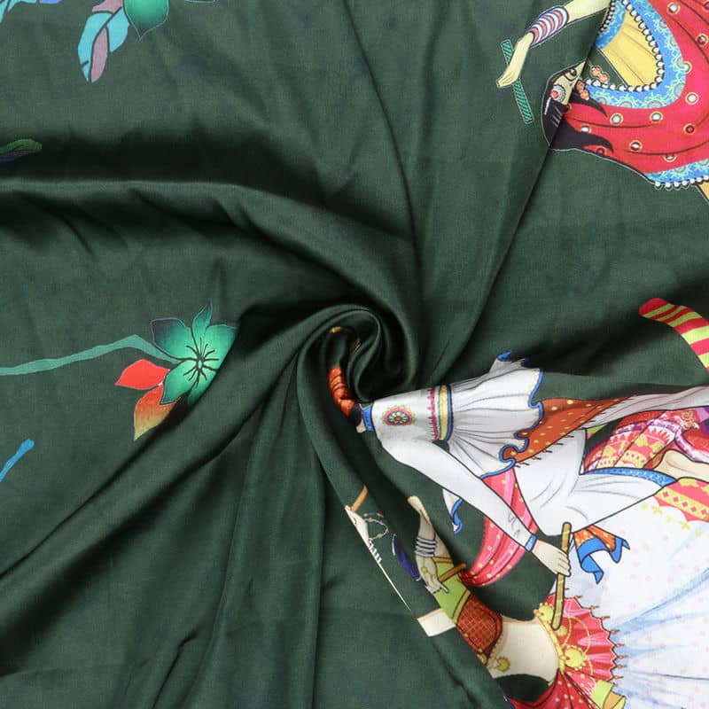 Dark Green And Pink Gamthi Pattern Digital Print Japan Satin Fabric ...