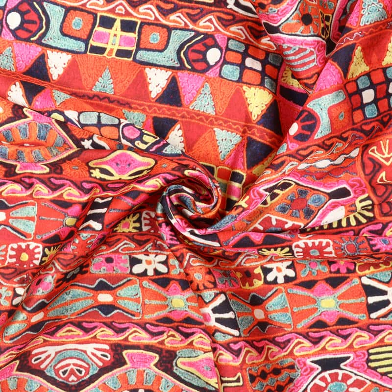 Neon Pink And Red Gamthi Pattern Digital Print Japan Satin Fabric ...