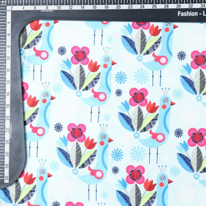 Sky Blue And Red Floral Pattern Digital Print Japan Satin Fabric