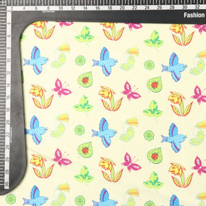 Light Yellow And Blue Kids Pattern Digital Print Japan Satin Fabric