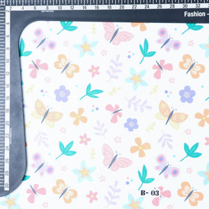 White And Lavender Butterfly Pattern Digital Print Japan Satin Fabric