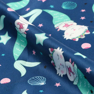 Blue And Green Kids Pattern Digital Print Japan Satin Fabric