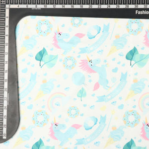 White And Baby Blue Kids Pattern Digital Print Japan Satin Fabric