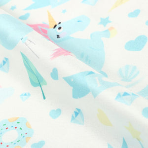 White And Baby Blue Kids Pattern Digital Print Japan Satin Fabric