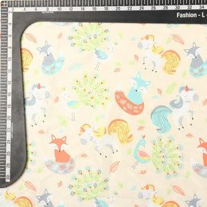 Light Beige And Orange Kids Pattern Digital Print Japan Satin Fabric