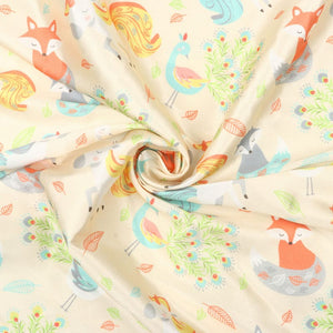 Light Beige And Orange Kids Pattern Digital Print Japan Satin Fabric