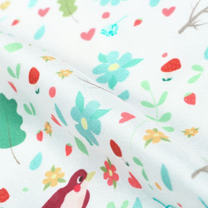 White And Parrot Green Kids Pattern Digital Print Japan Satin Fabric