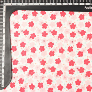 Pinkish Red And White Floral Pattern Digital Print Japan Satin Fabric