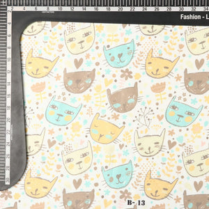 Brown And Yellow Kids Pattern Digital Print Japan Satin Fabric