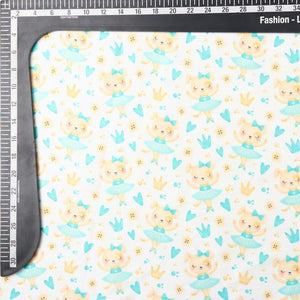 Turquoise And Yellow Kids Pattern Digital Print Japan Satin Fabric