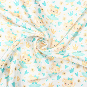 Turquoise And Yellow Kids Pattern Digital Print Japan Satin Fabric