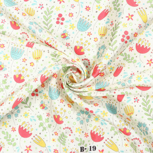 Yellow And Dark Pink Floral Pattern Digital Print Japan Satin Fabric