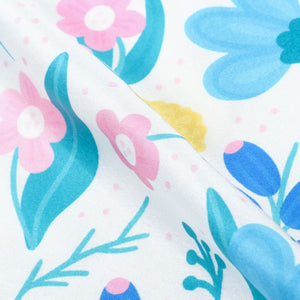 Blue And Yellow Floral Pattern Digital Print Japan Satin Fabric