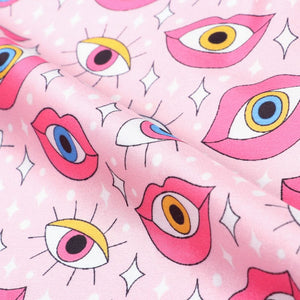 Pink And Mustard Yellow Kids Pattern Digital Print Japan Satin Fabric