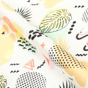 Yellow And Mint Green Geometric Pattern Digital Print Japan Satin Fabric