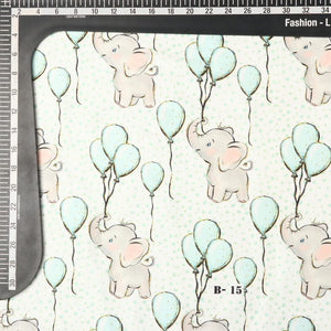 Grey And Turquoise Kids Pattern Digital Print Japan Satin Fabric