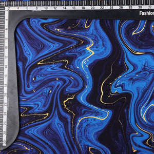 Blue And Black Tie & Dye Pattern Digital Print Japan Satin Fabric