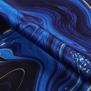 Blue And Black Tie & Dye Pattern Digital Print Japan Satin Fabric