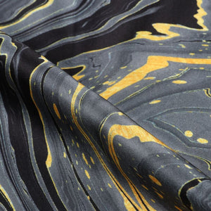 Grey And Black Tie & Dye Pattern Digital Print Japan Satin Fabric