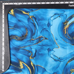 Blue And Yellow Tie & Dye Pattern Digital Print Japan Satin Fabric