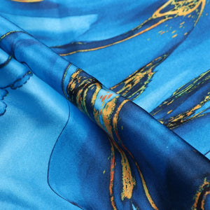 Blue And Yellow Tie & Dye Pattern Digital Print Japan Satin Fabric