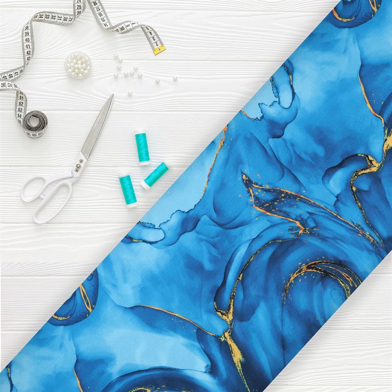 Blue And Yellow Tie & Dye Pattern Digital Print Japan Satin Fabric ...