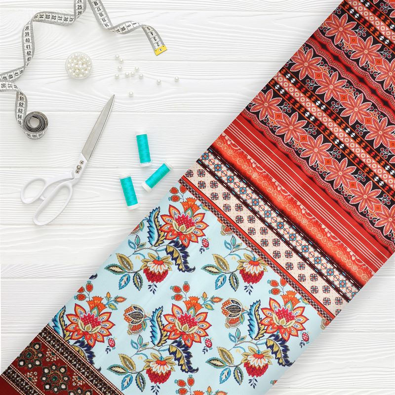 Multi Color Gamthi Pattern Digital Print Japan Satin Fabric – Fabmyntra