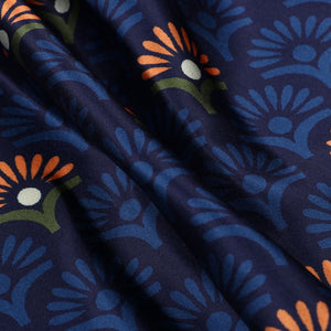 Navy Blue And Light Coral Floral Pattern Digital Print Japan Satin Fabric