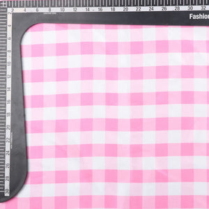 Pink And White Checks Pattern Digital Print Japan Satin Fabric