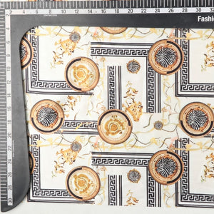 White And Gold Greek Pattern Digital Print Japan Satin Fabric