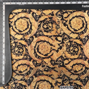 Black And Gold Floral Pattern Digital Print Japan Satin Fabric