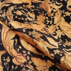 Black And Gold Floral Pattern Digital Print Japan Satin Fabric