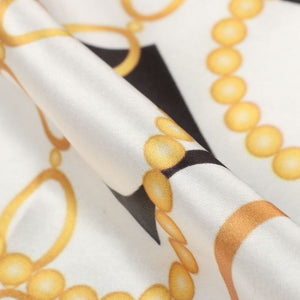 White And Black Chain Pattern Digital Print Japan Satin Fabric