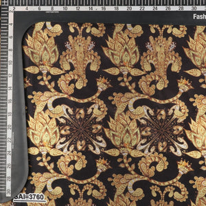 Black And Gold Floral Pattern Digital Print Japan Satin Fabric