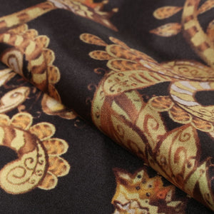 Black And Gold Floral Pattern Digital Print Japan Satin Fabric