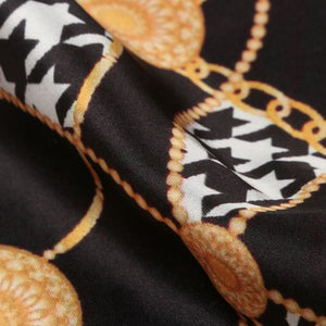 Black And Gold Chain Pattern Digital Print Japan Satin Fabric