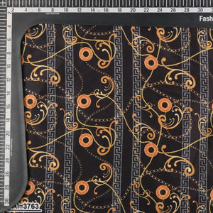 Black And Gold Chain Pattern Digital Print Japan Satin Fabric