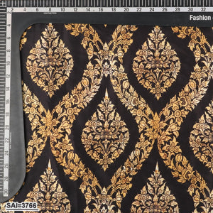 Black And Gold Thai Pattern Digital Print Japan Satin Fabric