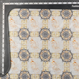 Light Grey And Gold Symmetrical Pattern Digital Print Japan Satin Fabric