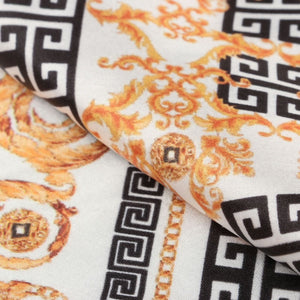 White And Gold Greek Pattern Digital Print Japan Satin Fabric