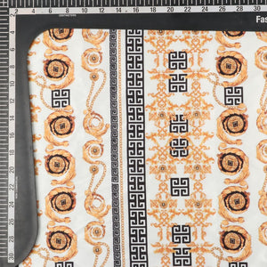 White And Gold Greek Pattern Digital Print Japan Satin Fabric